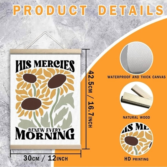 Bible Verse Mercies Floral Wall Art with Wood Hanger - Picture 2 of 4